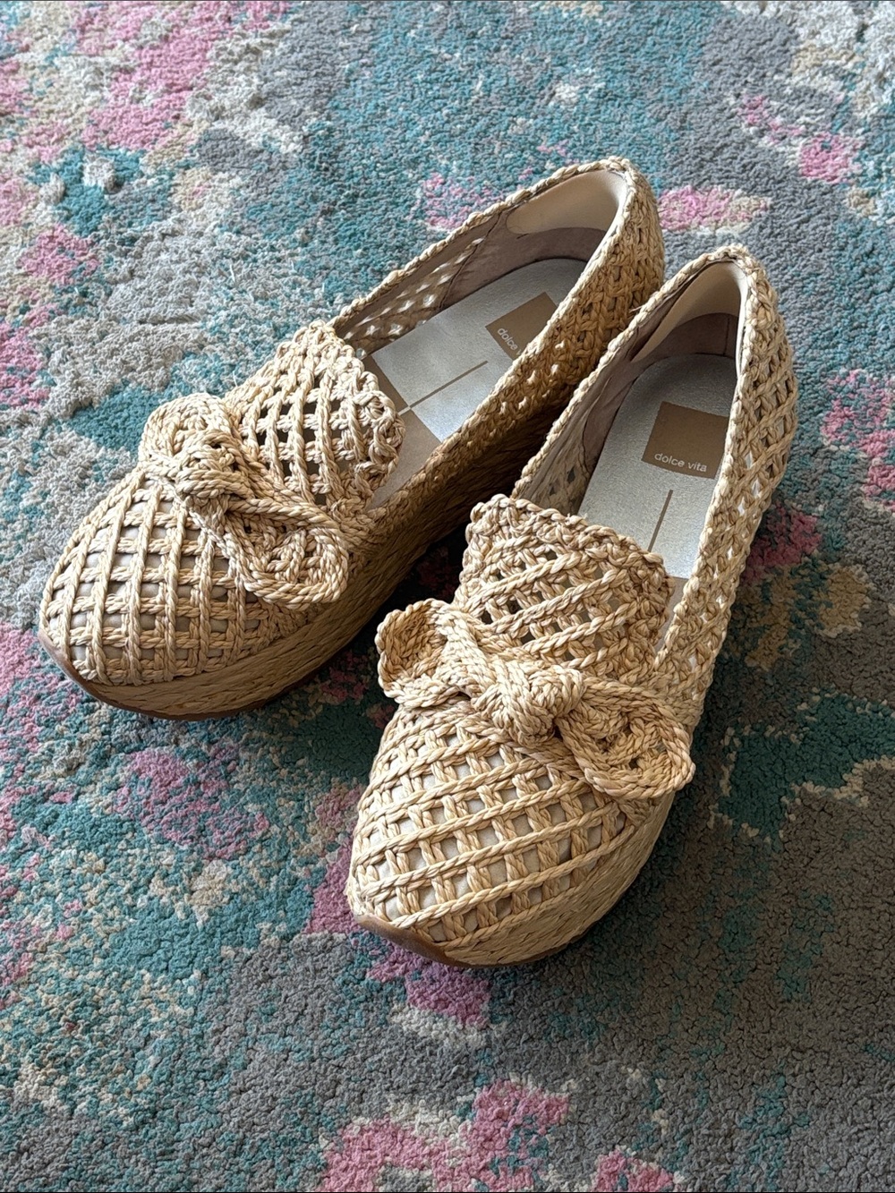 Dolce Vita Natural Woven Knot-Detail Platform Mules